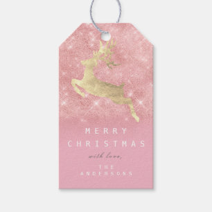 Holiday Gift Tag To Pink Gold Reindeer Glitter
