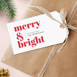 Holiday Gift Tags | Modern Christmas Label Tag<br><div class="desc">A stylish modern holiday gift tag with a bold retro typography quote “merry & bright” in bright red on a clean white background. This simple yet striking design brings a touch of playful nostalgia to your festive wrapping, perfect for adding personality to any Christmas gift. The greeting and name can...</div>