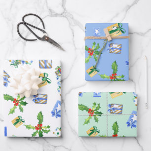 Holiday Gift Wrap Blue Presents Bundle