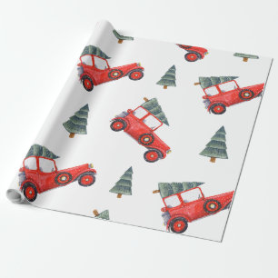 Holiday Gift Wrap Red Car and Christmas Tree