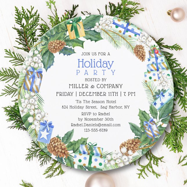 Holiday Gift Wreath Corporate Christmas Party Invitation (Creator Uploaded)
