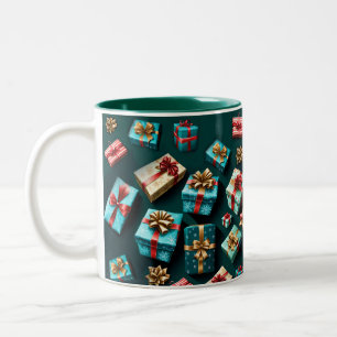 Holiday Gifts Stylish Wrap Gold Blue Red  Two-Tone Coffee Mug