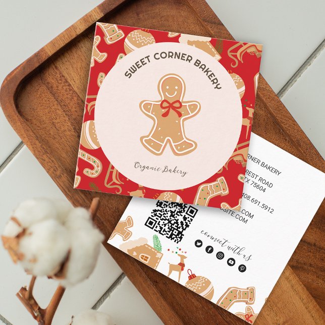 Holiday Gingerbread Bakery QR Code Square Business Card (Holiday Gingerbread Bakery QR Code Square Business Card)