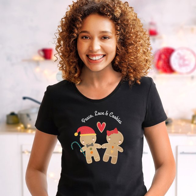 Holiday Gingerbread Boy Girl Peace Love Cookies T-Shirt (Creator Uploaded)