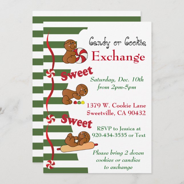 Holiday Gingerbread Cookie or Candy Exchange Invitation (Front/Back)