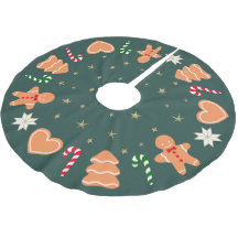 Holiday gingerbread cookies Dark Green Tree Skirt