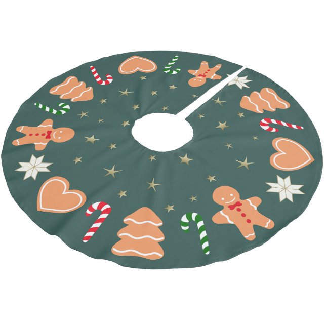 Holiday gingerbread cookies Dark Green Tree Skirt (Angled)