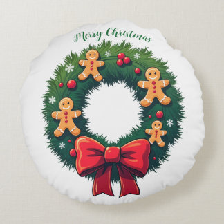 Holiday Gingerbread House Round Cushion