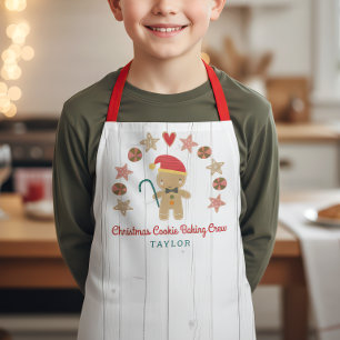 Holiday Gingerbread Man Baking Crew Rustic White  Apron