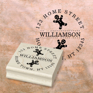 Holiday Gingerbread Man Circular Return Address Rubber Stamp