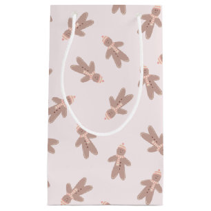 Holiday Gingerbread Man pink Small Gift Bag