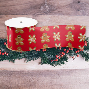 Holiday Gingerbread Man Red Green Satin Ribbon