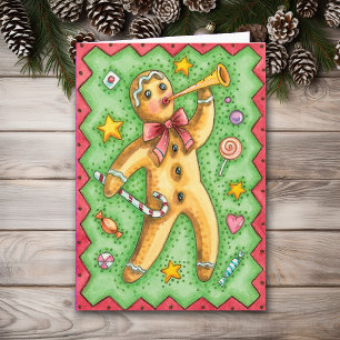 Holiday Gingerbread Man Retro Christmas Card