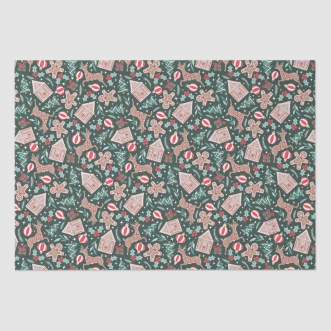Holiday Gingerbread, Reindeer, & Christmas Tree Tissue Paper (Front)