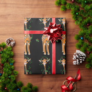 Holiday Giraffe- holiday holly garland  Wrapping P Paper