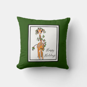 Holiday Giraffe- red and green Holly Cushion