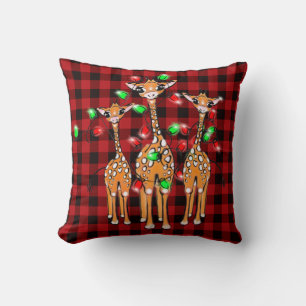 Holiday Giraffe’s, twinkle lights, plaid Cushion