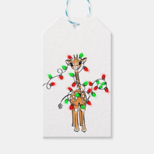 Holiday Giraffe- twinkle red and green lights Gift Tags