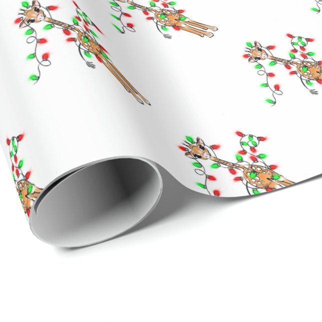 Holiday Giraffe- twinkle red and green lights Wrapping Paper (Roll Corner)