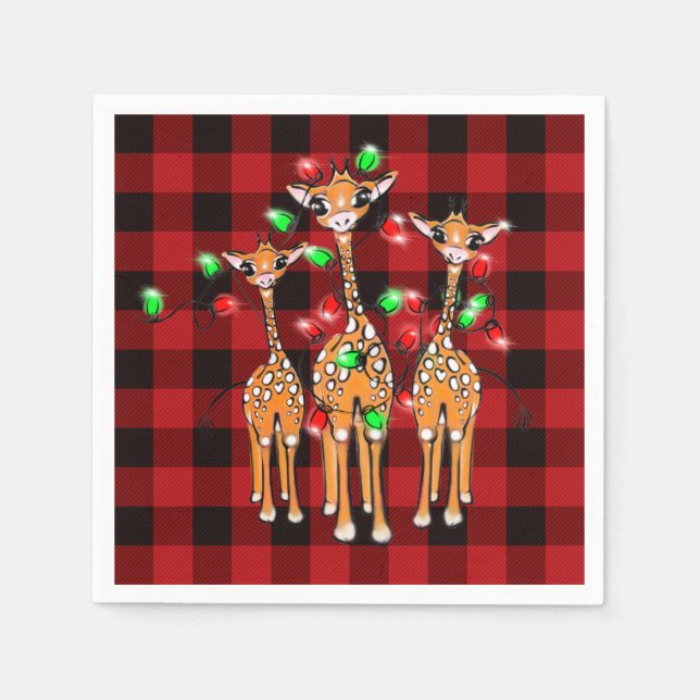 Holiday Giraffes, twinkle lights, holiday design Napkin (Front)
