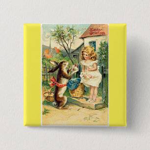 Holiday Girl & Bunny Vintage Easter Badge