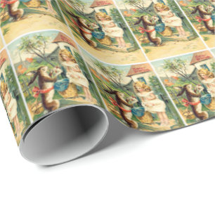 Holiday Girl & Bunny Vintage Easter Wrapping Paper