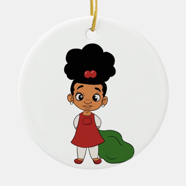Holiday Girl Puff Ceramic Ornament (Front)