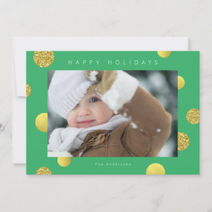 Holiday Glitter Photo Card - Golden Dots Green