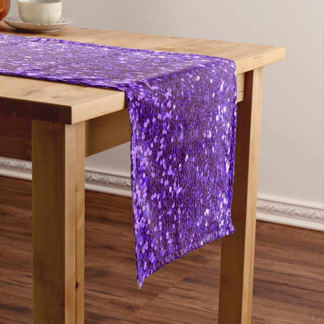 Holiday Glitter Purple Bling Sparkly Chic Short Table Runner (In Situ)