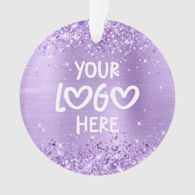 Holiday Glittery Lavender Faux Foil Business Logo Ornament (Front)