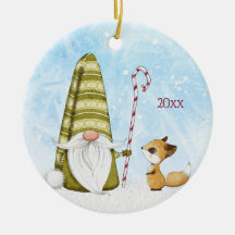 Holiday Gnome and Fox Custom Year Keepsake