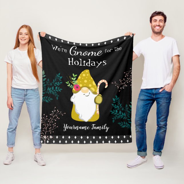 Holiday Gnome Family Name Fleece Blanket (In Situ)