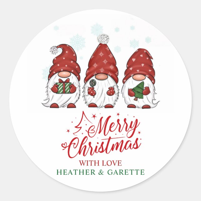 Holiday Gnomes Christmas Party Classic Round Sticker (Front)