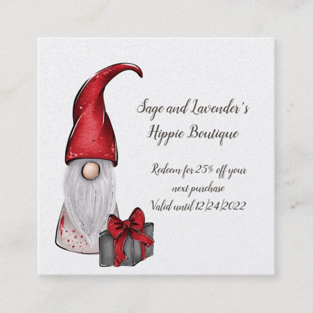 Holiday Gnomes Customer Thanks Square Business Card (Front)
