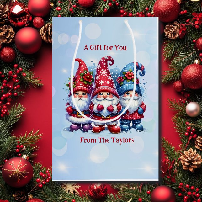 Holiday Gnomes Personalised Christmas Medium Gift Bag (Creator Uploaded)
