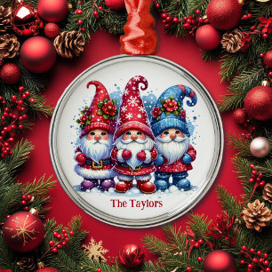 Holiday Gnomes Personalised Christmas Metal Ornament