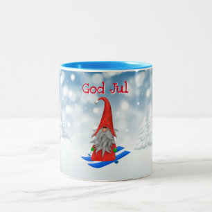 Holiday God Jul Nisse woodland snow red Two-Tone Coffee Mug