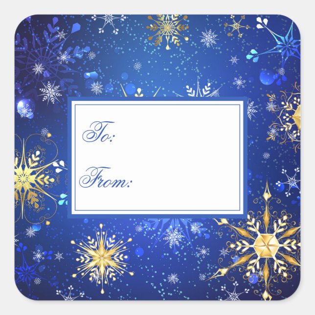 Holiday Gold Blue Snowflakes Xmas Christmas Square Sticker (Front)
