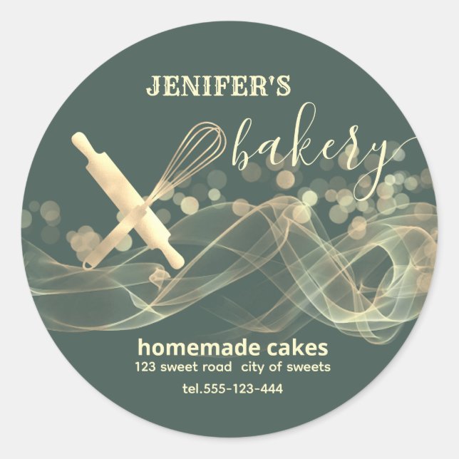 Holiday gold bokeh baked goods bakery classic round sticker (Front)
