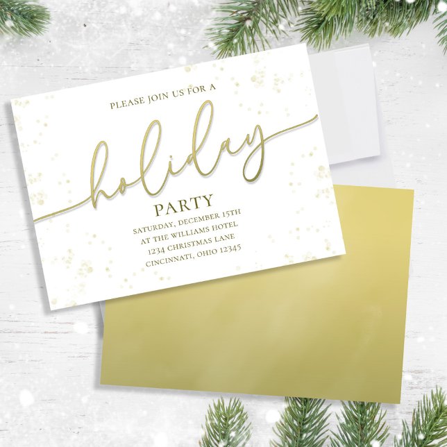 Holiday Gold Calligraphy Script Party Invitation (Holiday party gold gradient calligraphy script invitation. and gold gradient backside. )