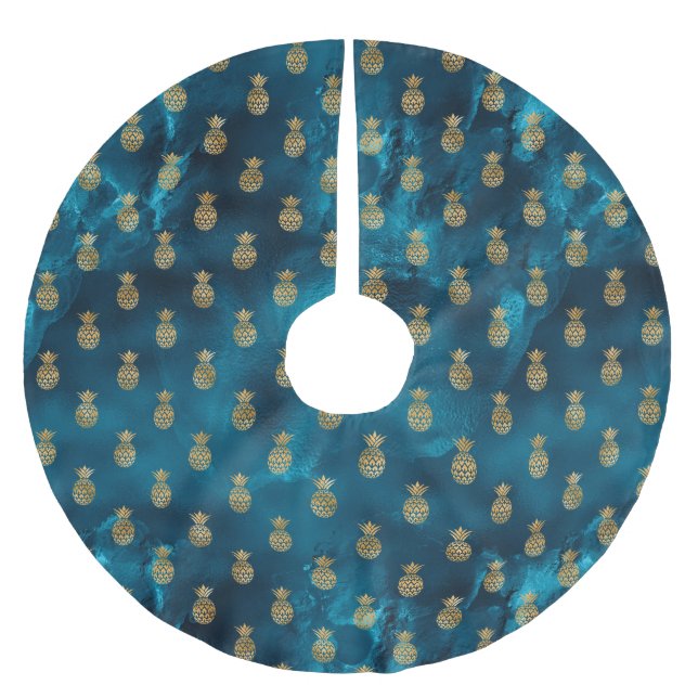 HolIday Gold Elegant Turquoise Chic Satin Brushed Polyester Tree Skirt (Front)