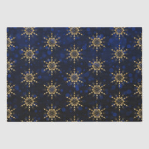 Holiday Gold Faux Foil Snowflakes on Blue Bokeh Tissue Paper