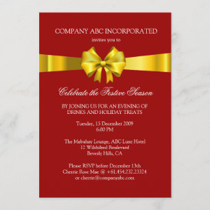 Holiday Gold Ribbon Illustration Corporate Party Invitation