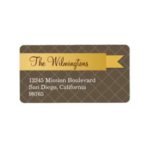 Holiday gold satin ribbon brown lattice address label