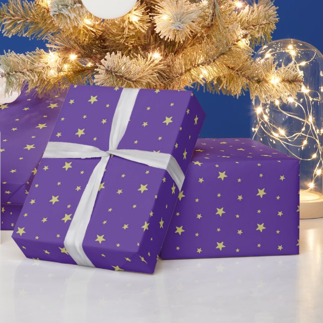 Holiday Gold Stars on Purple Wrapping Paper (Holidays)