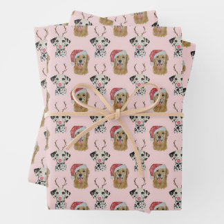 Holiday Golden Retriever and Dalmation Wrapping Paper Sheet