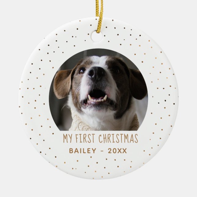 Holiday Golden Snow My First Christmas Pet Ceramic Ornament (Front)