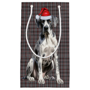 Holiday Great Dane Dog Red Grey Plaid Christmas Small Gift Bag