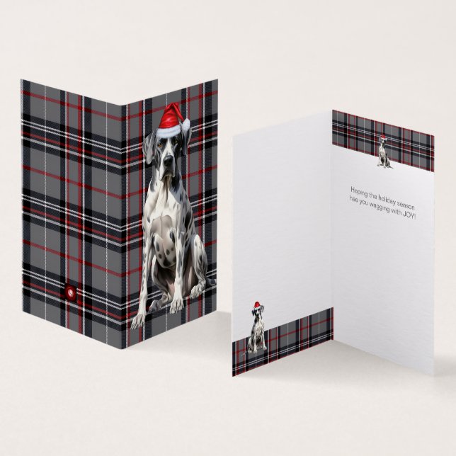 Holiday Great Dane Red and Grey Plaid Christmas (Inside and Outside)