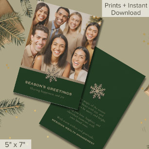 Holiday Green and Gold Snowflake Photo Business Card